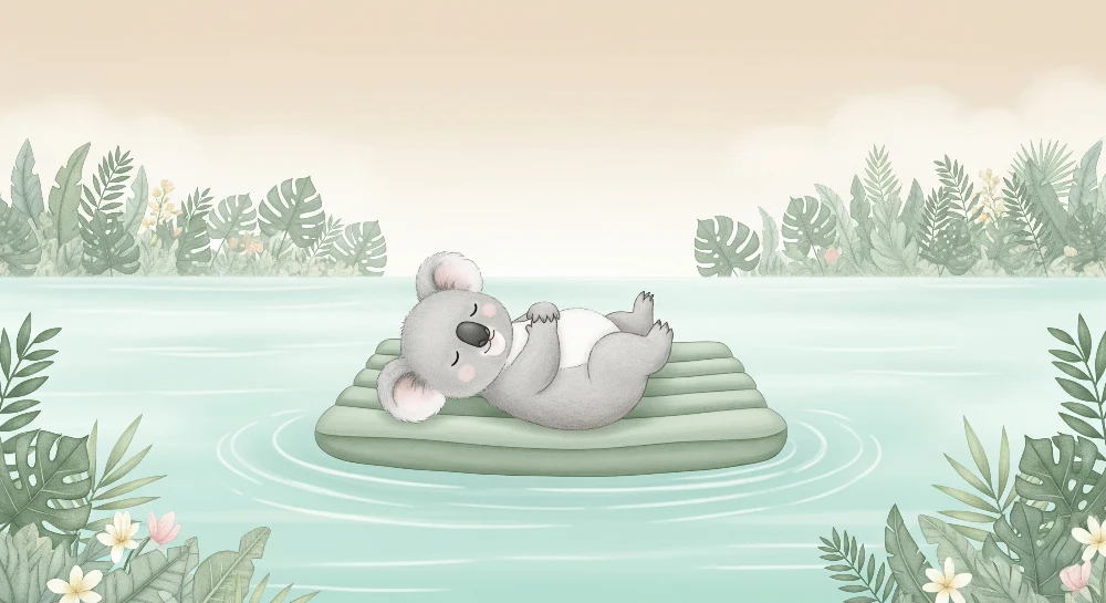 Papel de parede quarto bebê | Nyugodt koala egy tutajon