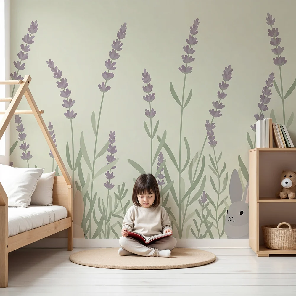 Papel de parede quarto bebê | Nyulak levendulamezőn