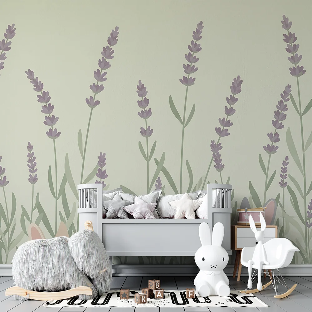 Papel de parede quarto bebê | Nyulak levendulamezőn