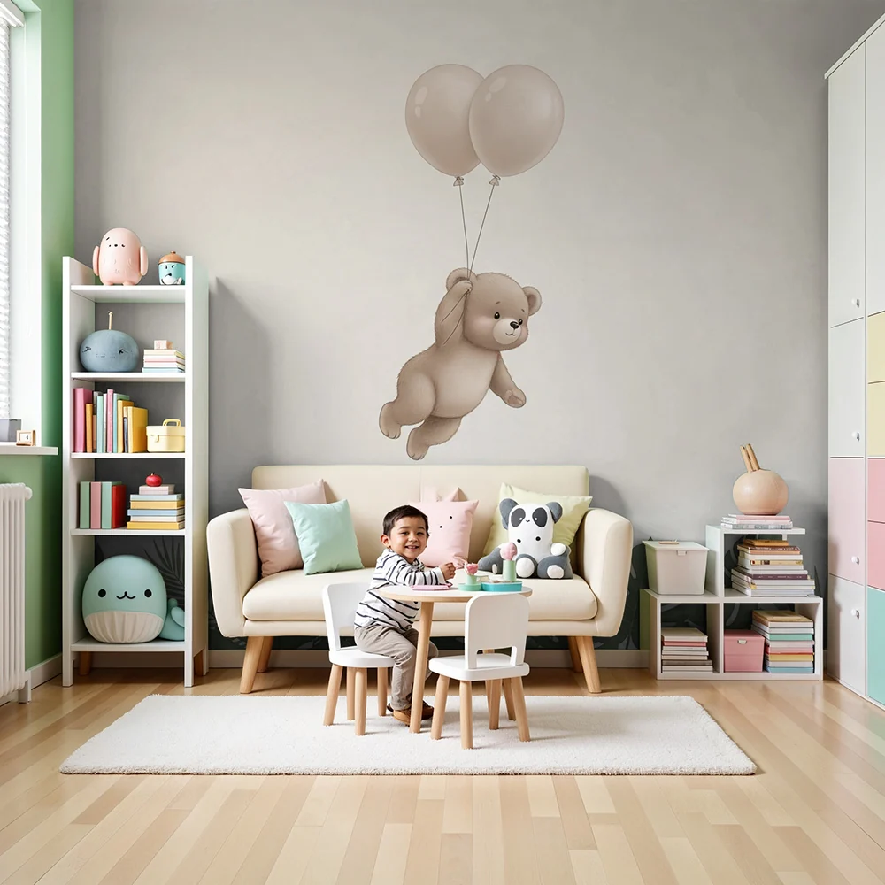 Papel de parede quarto bebê | Repülő medve lufikkal
