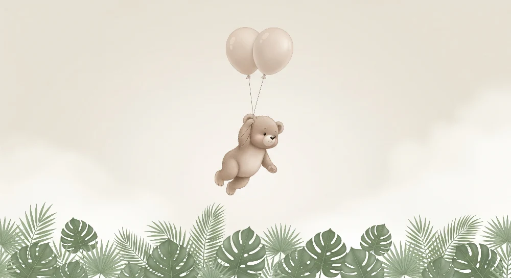 Papel de parede quarto bebê | Repülő medve lufikkal