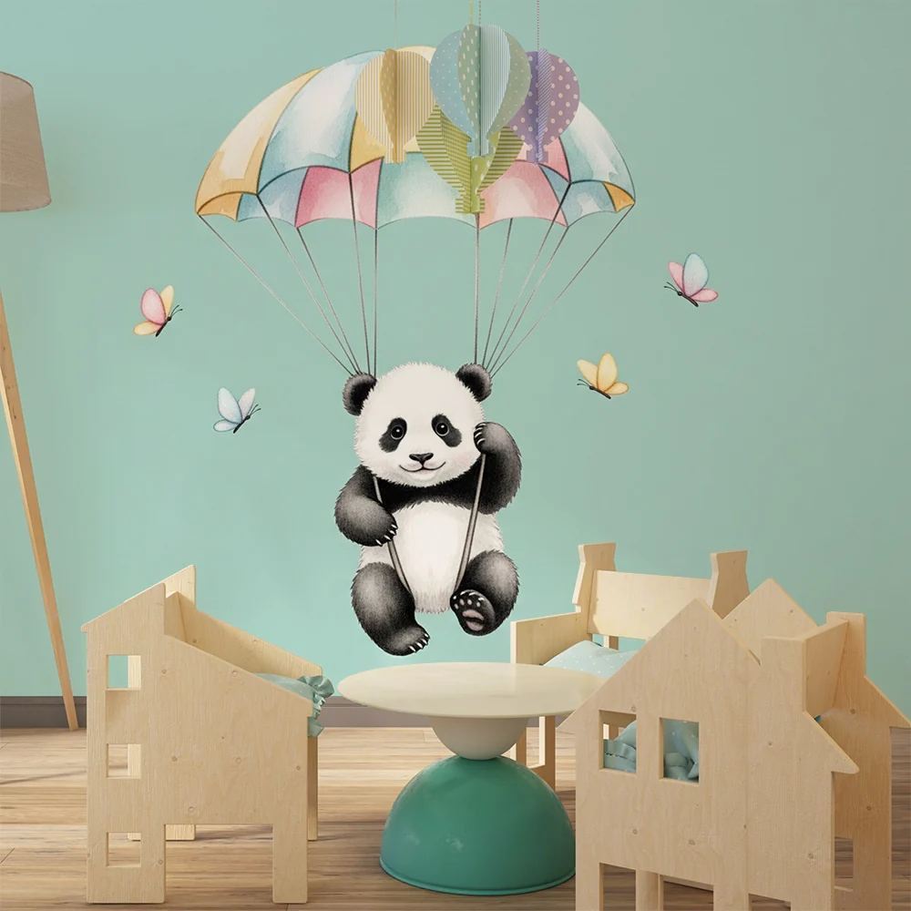 Papel de parede quarto bebê | Szikrázó panda ejtőernyővel
