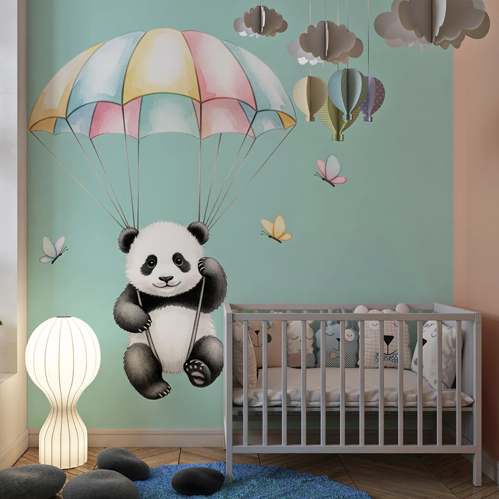 Papel de parede quarto bebê | Szikrázó panda ejtőernyővel
