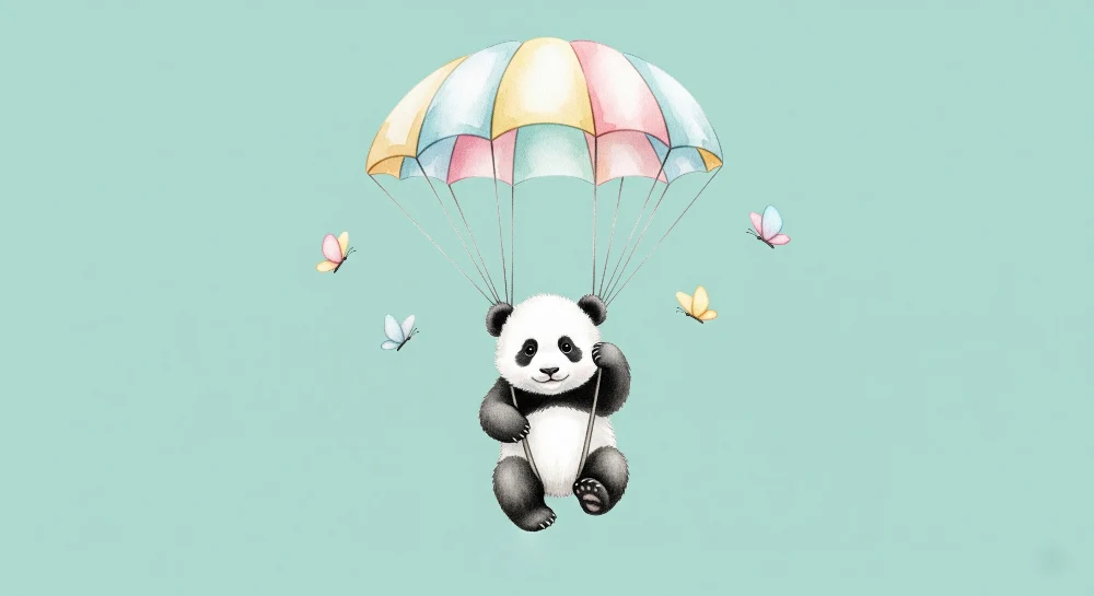 Papel de parede quarto bebê | Szikrázó panda ejtőernyővel