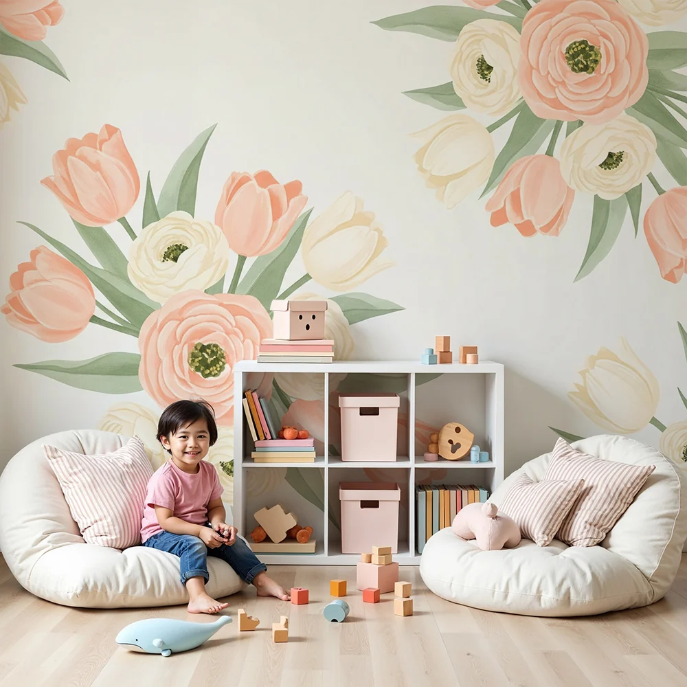 Papel de parede quarto bebê | Tulipán csokrok