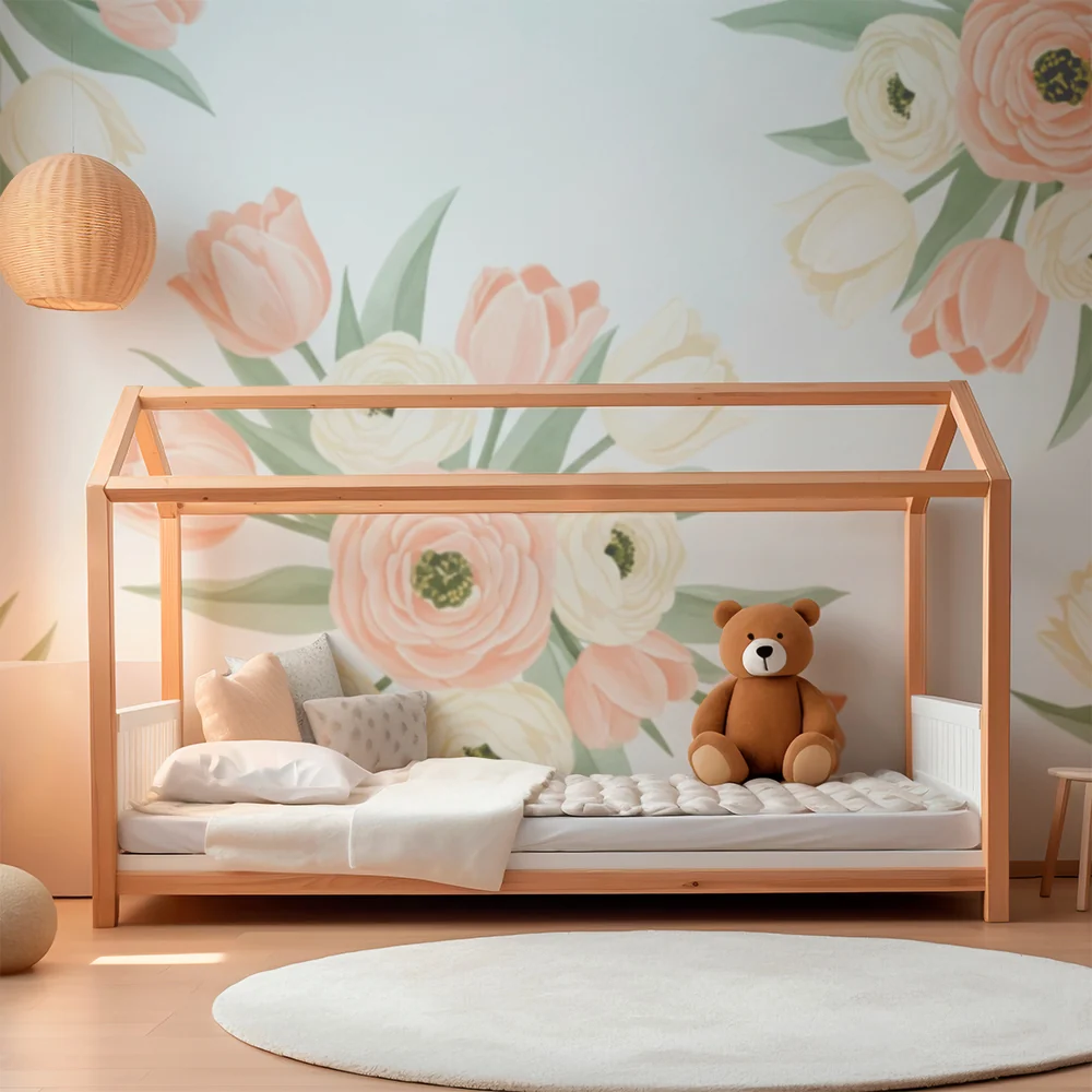 Papel de parede quarto bebê | Tulipán csokrok