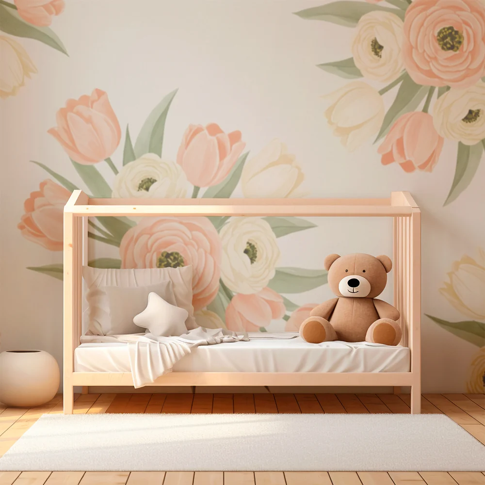 Papel de parede quarto bebê | Tulipán csokrok