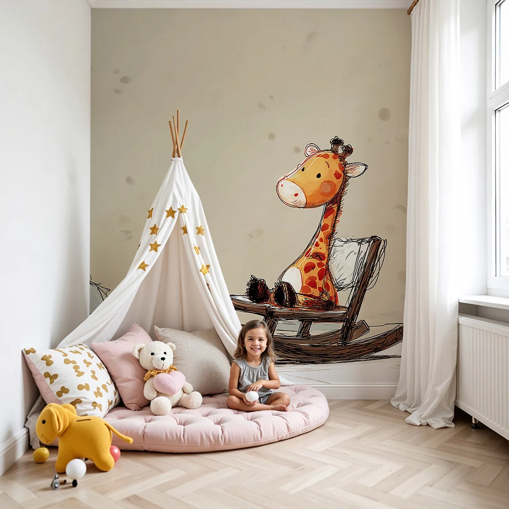 Papel de parede quarto bebê | Vidám zsiráf fa hintán