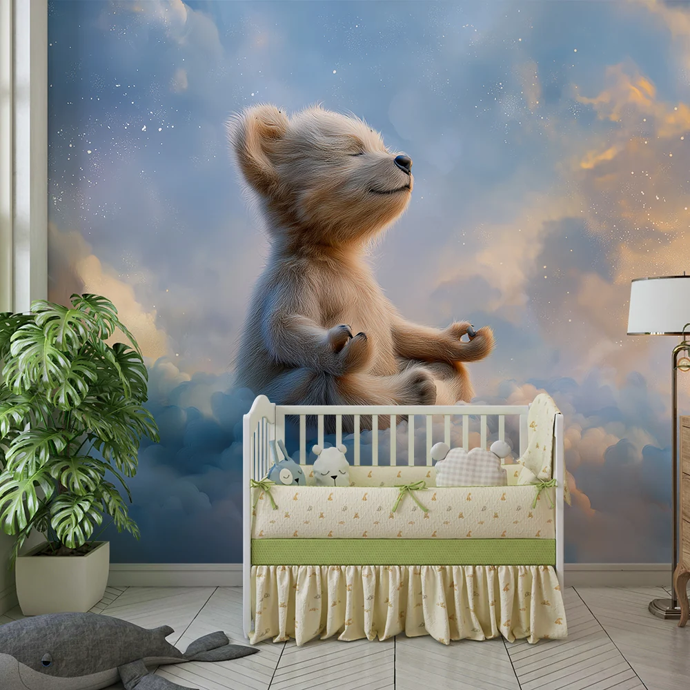 Papel de parede quarto bebê | Zen medve lebeg felhők között