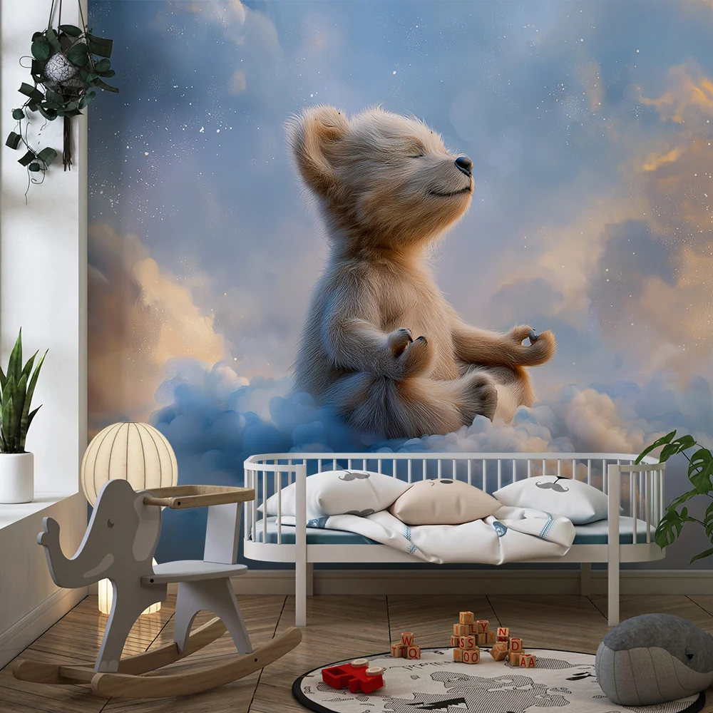 Papel de parede quarto bebê | Zen medve lebeg felhők között