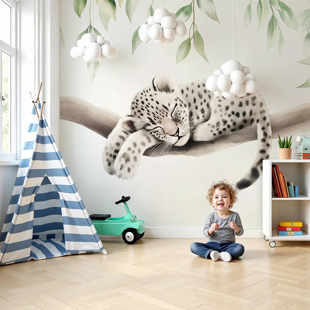 Papier de parede bébé | Alvó leopárd gallyon