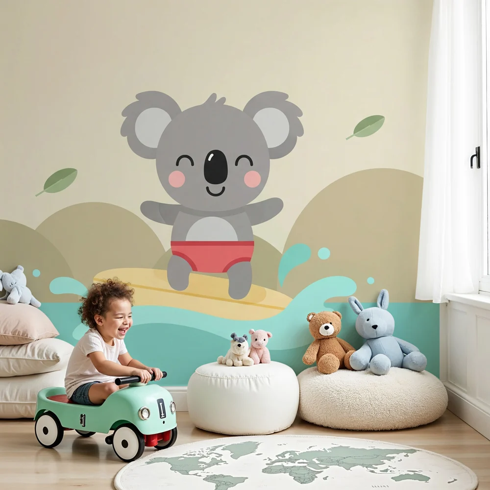 Papier de parede bébi szoba | Hullámlovas koala és nyugtató természet