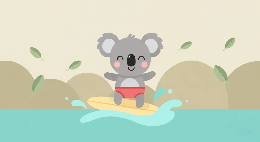 Papier de parede bébi szoba | Hullámlovas koala és nyugtató természet