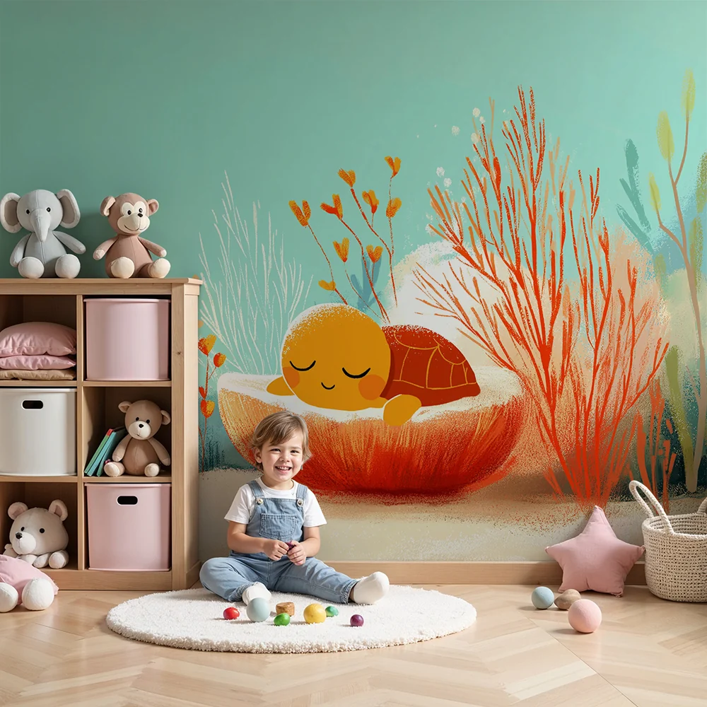 Papier de parede bébi szoba | Kis alvó teknős tenger mélyén