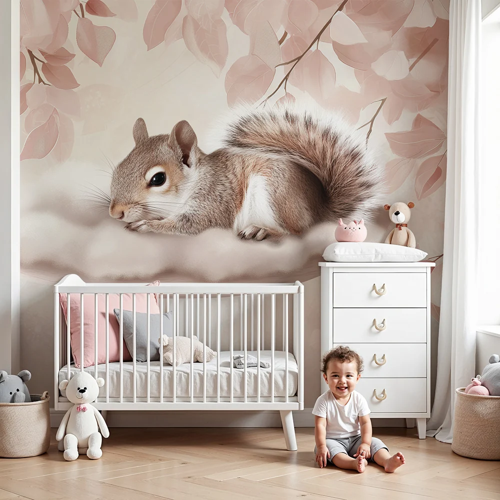 Papier de parede bébi szoba | Nyugodt mókus egy puha felhőn