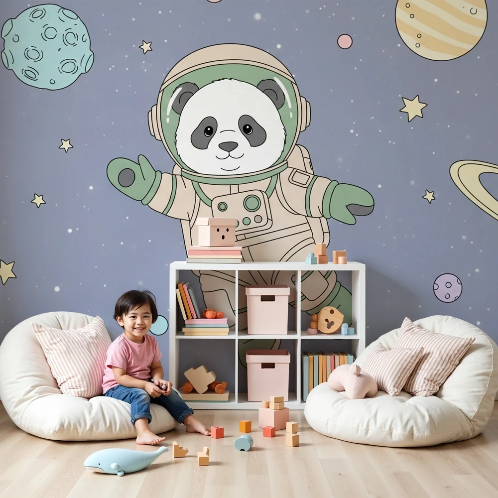 Papier de parede bébi szoba | Panda űrhajós az űrben