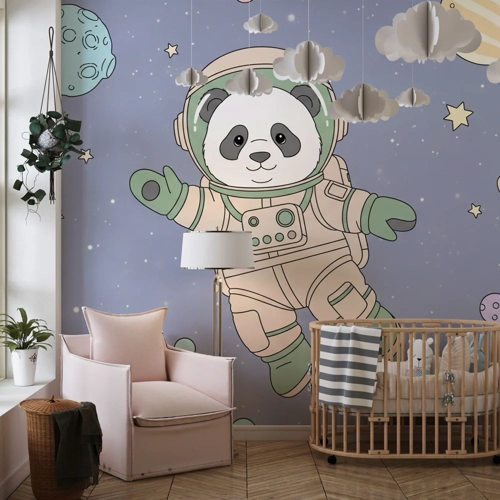 Papier de parede bébi szoba | Panda űrhajós az űrben