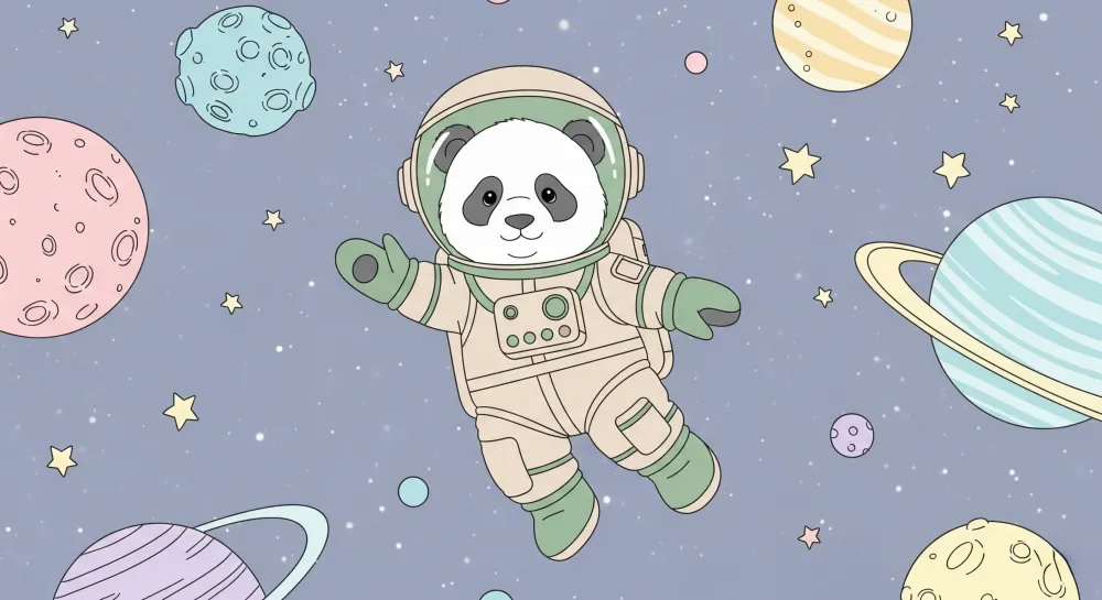 Papier de parede bébi szoba | Panda űrhajós az űrben