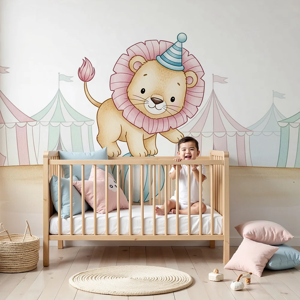 Papier de parede bébi szobához | Kis akrobata oroszlán cirkuszban