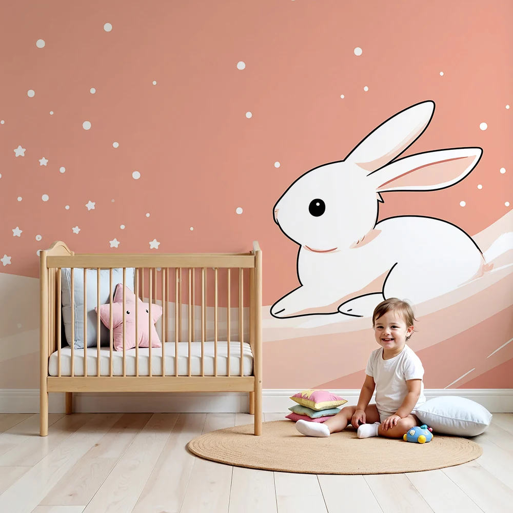 Papier de parede bébészoba | Aranyos nyuszi pasztell csillagokon