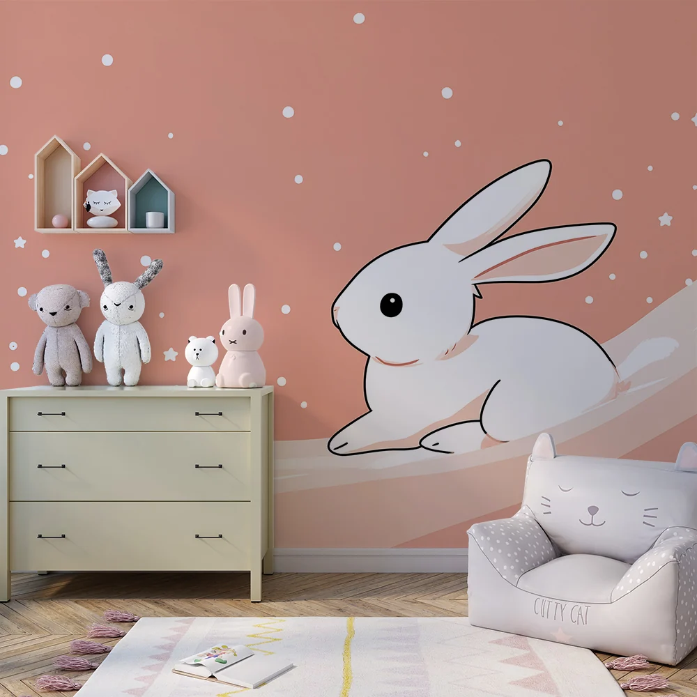 Papier de parede bébészoba | Aranyos nyuszi pasztell csillagokon