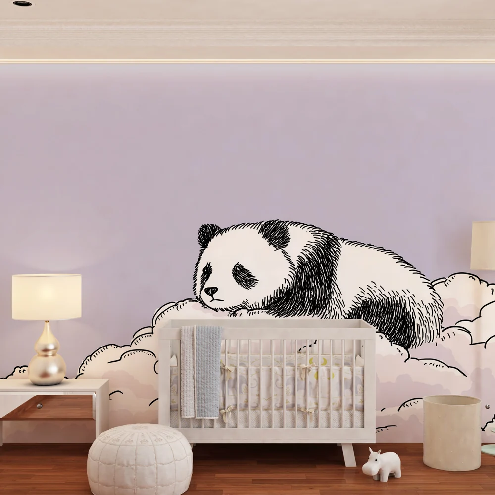 Papier de parede bébészoba | Álmodozó panda és puha felhők