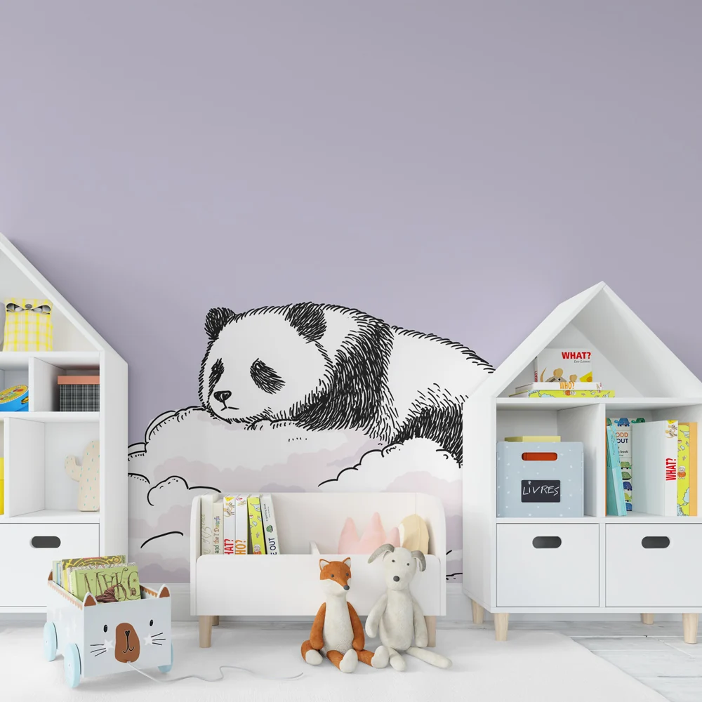 Papier de parede bébészoba | Álmodozó panda és puha felhők