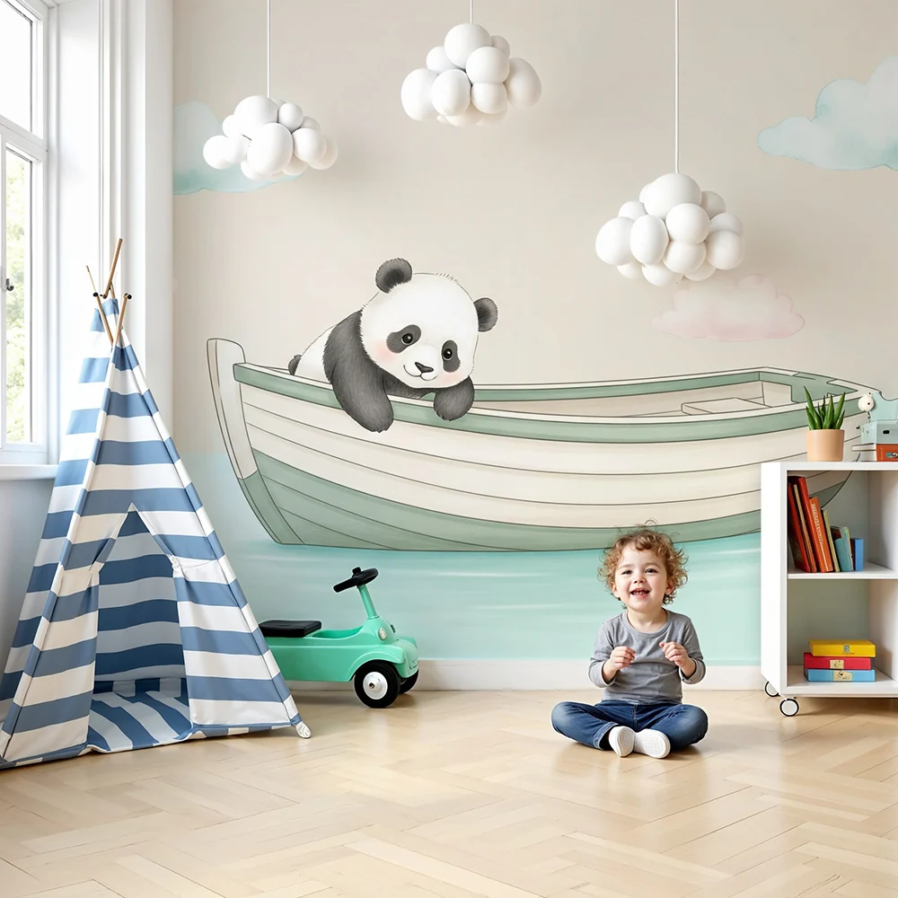 Papier de parede bebé | Aranyos panda egy hajón