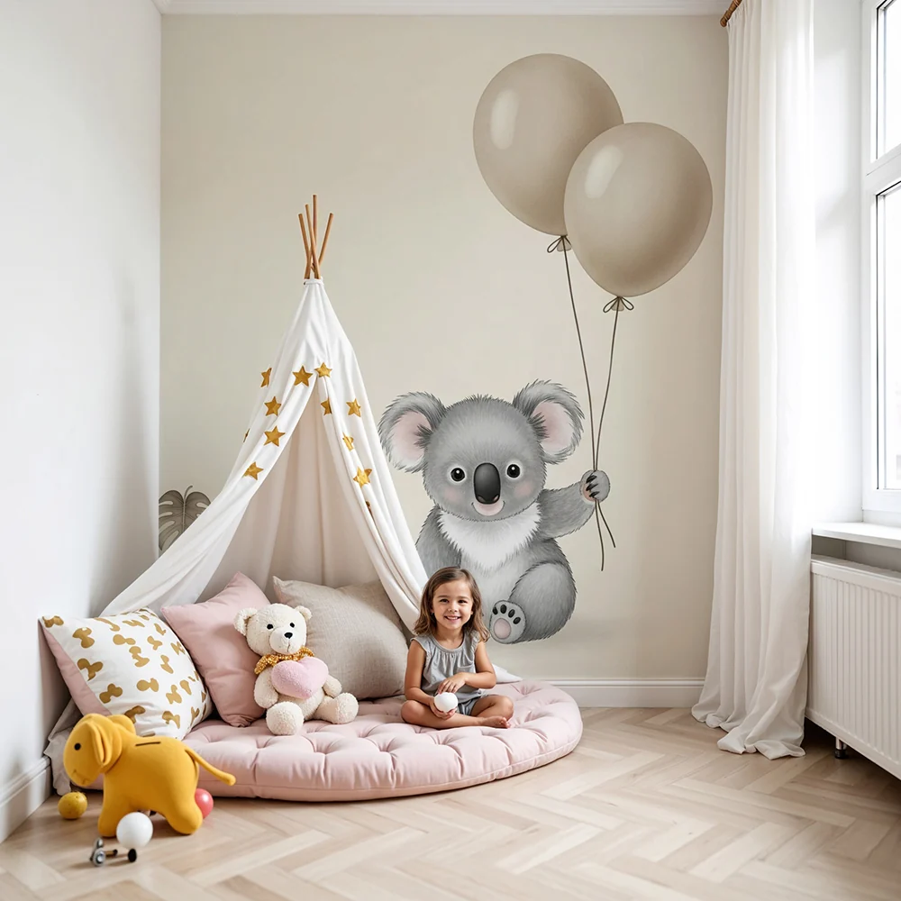 Papier de parede bébé | Boldog koala lufival és lombszövéssel