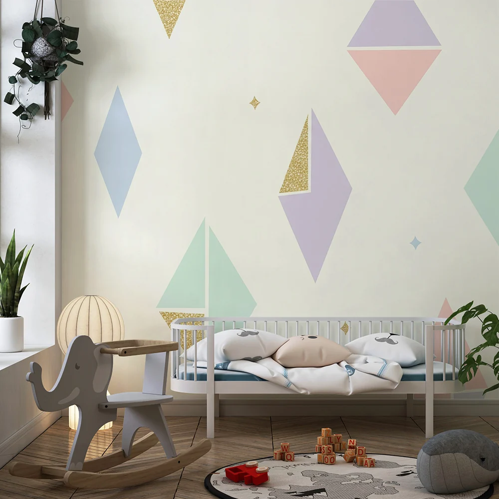 Papier de parede gyerekszoba | Pasztell geometriai formák arany szikrákkal