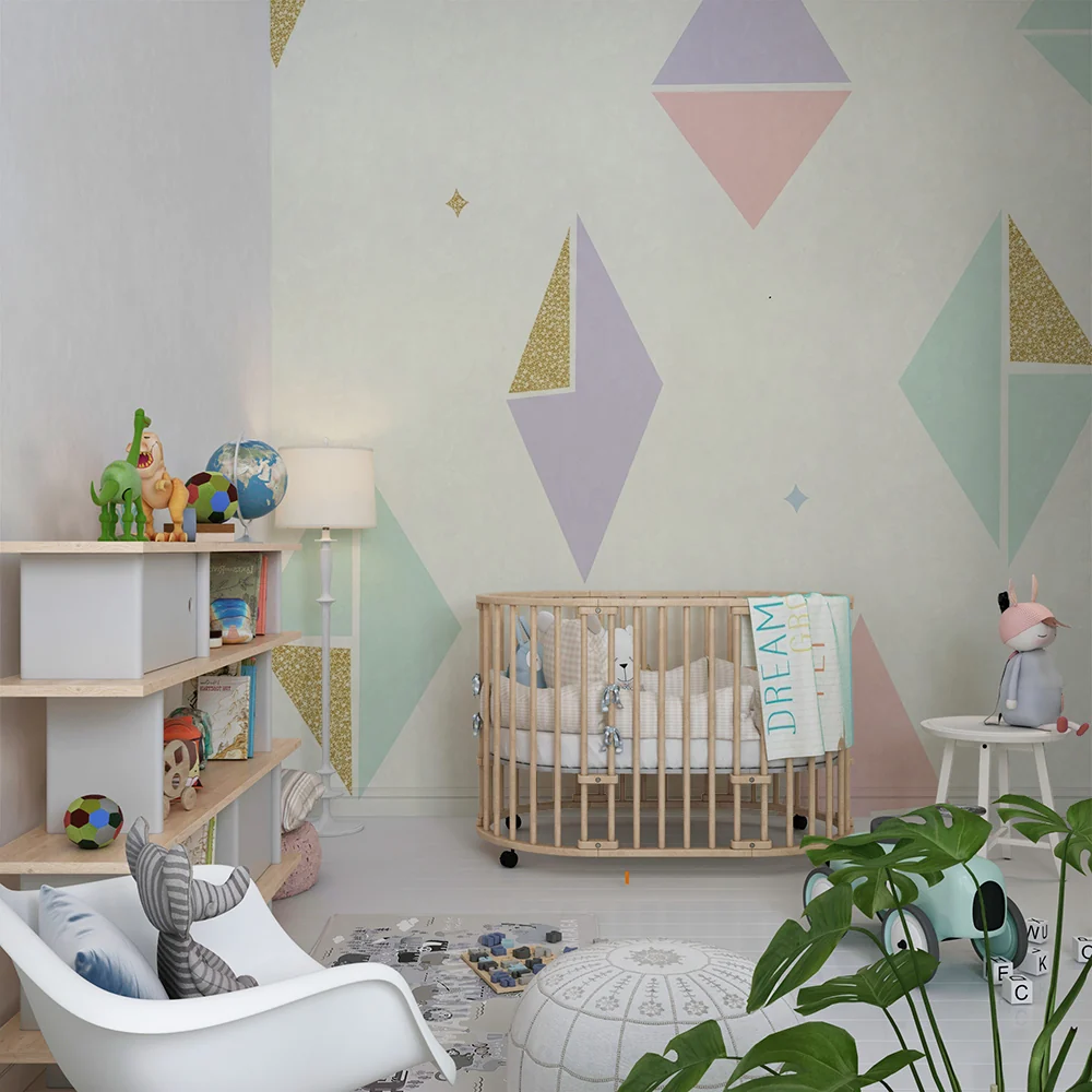 Papier de parede gyerekszoba | Pasztell geometriai formák arany szikrákkal