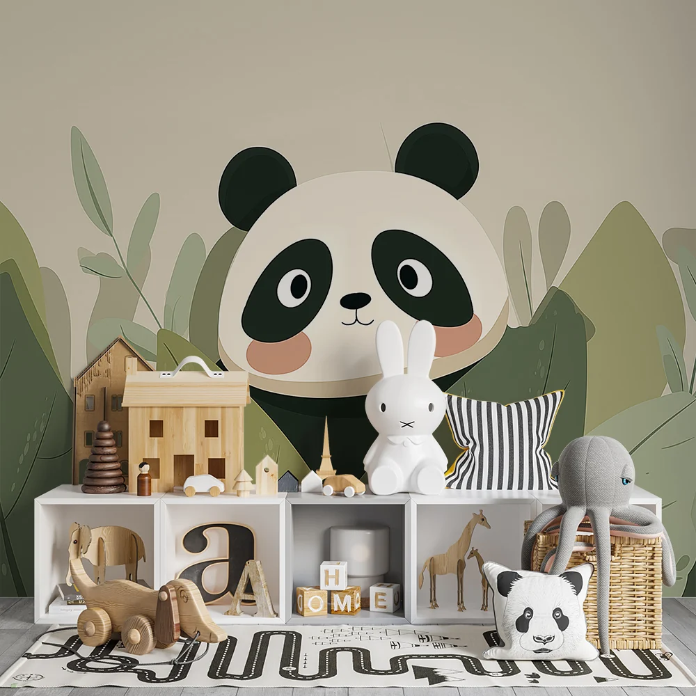 Papier de parede para bebê | Aranyos panda rejtőzik levelek között