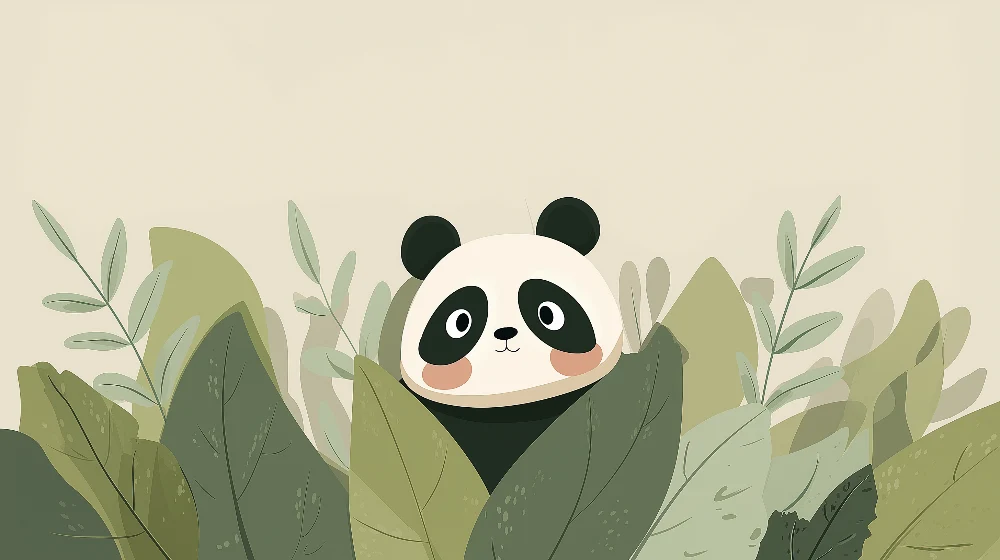 Papier de parede para bebê | Aranyos panda rejtőzik levelek között