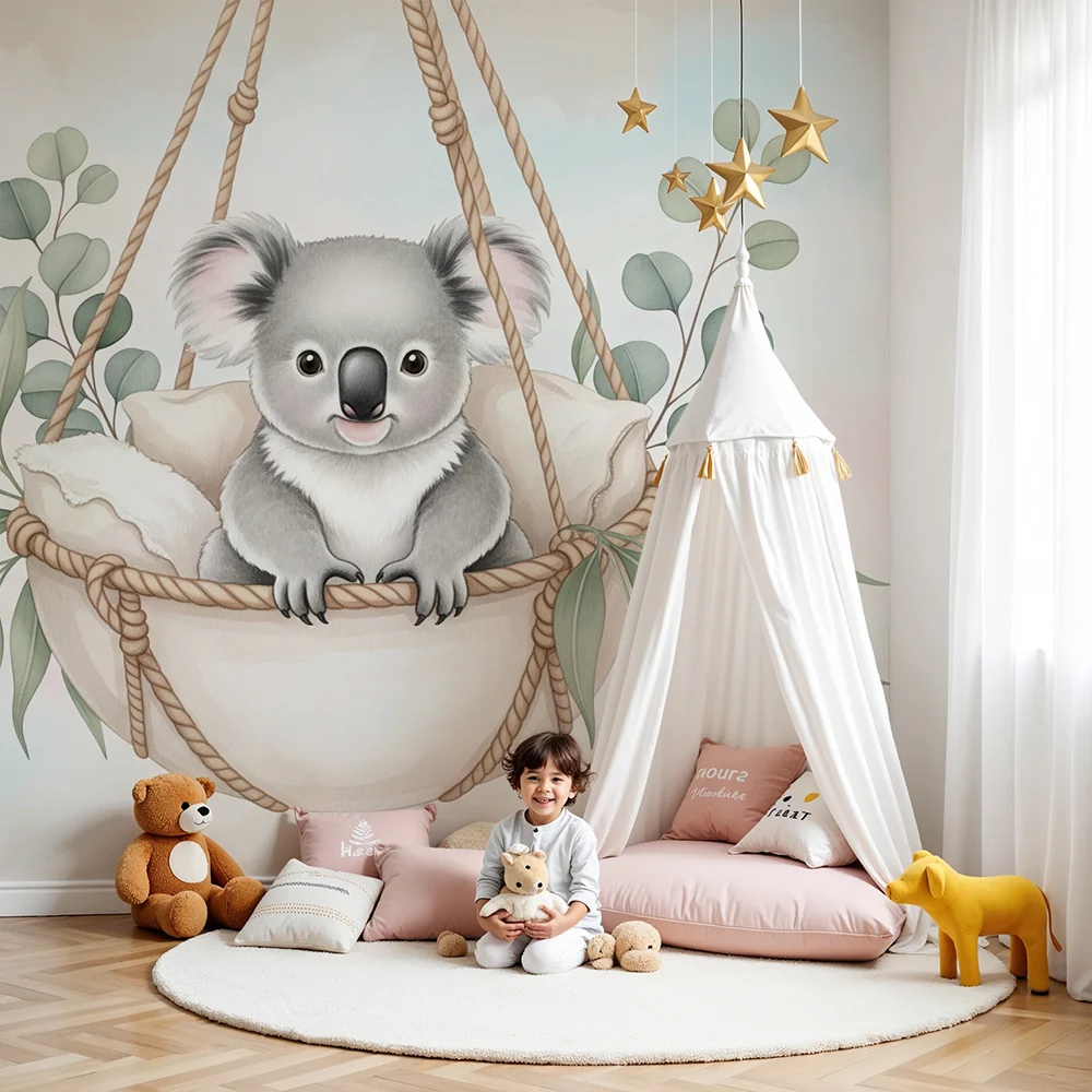Papier de parede quarto bebê | Aranyos koala egy kosárban