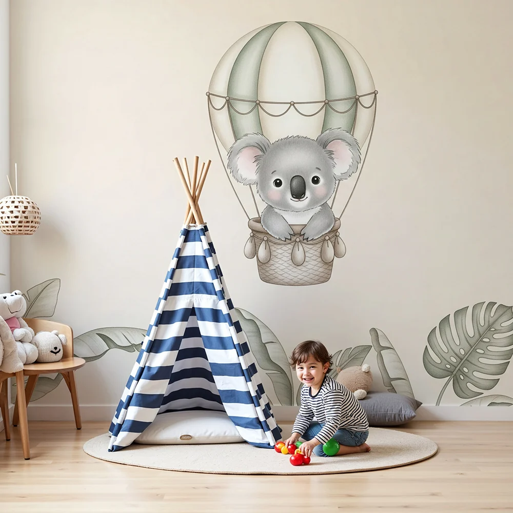 Papier de parede quarto bebê | Koala hőlégballonon dzsungel felett