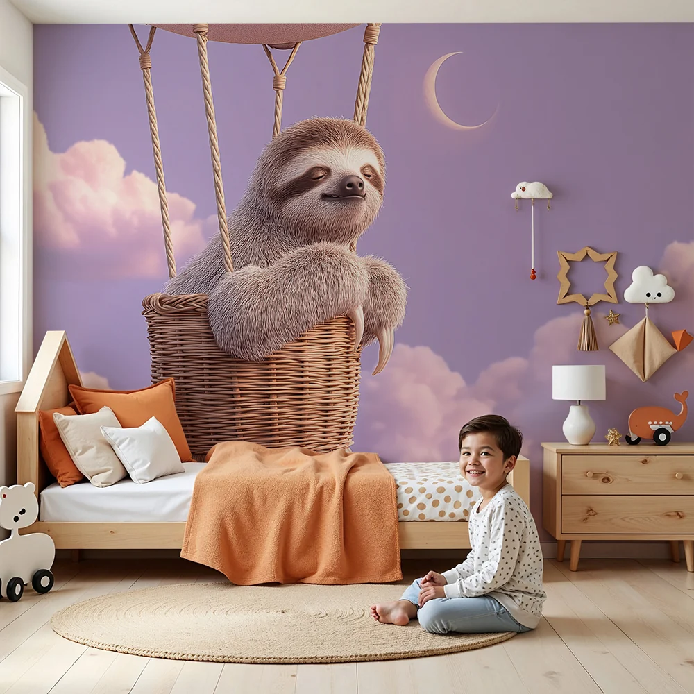 Papier de parede quarto bebê | Lusta egy kosárban lógva felhők felett