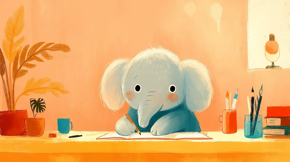Papier de parede quarto bebê | Pequeno elefante criativo em sua mesa