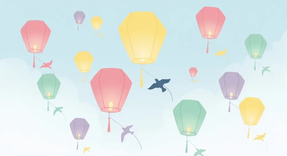 Papier de parede quarto bebê | Színes lampionok lebegnek az égen
