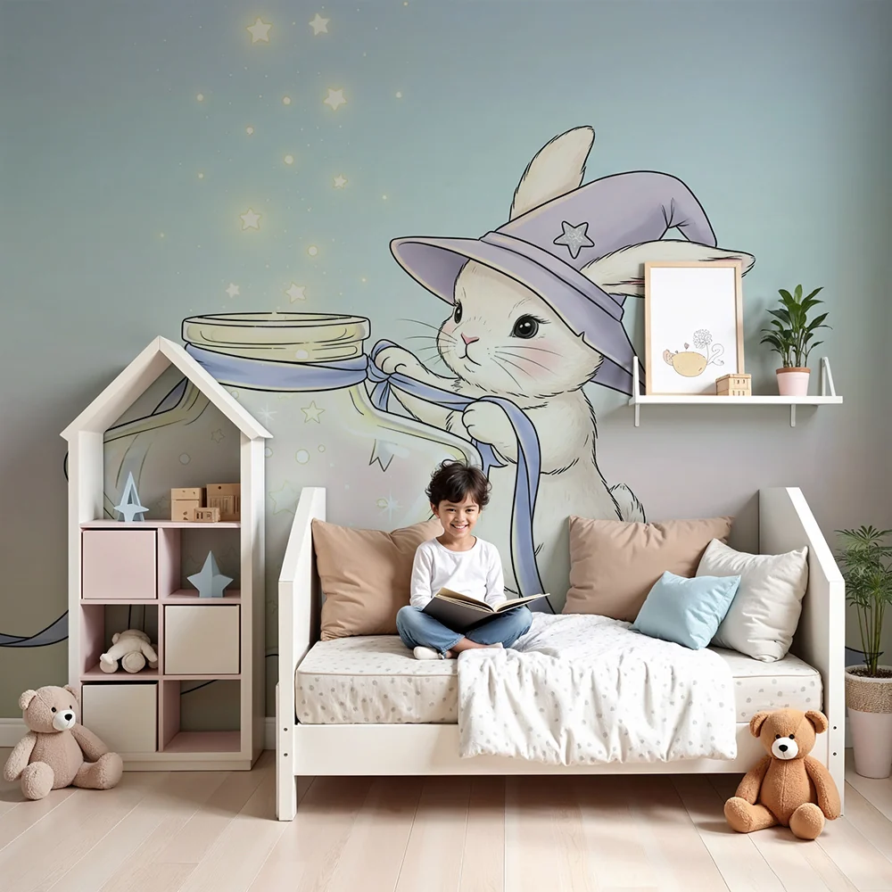 Papier de parede bébé szoba | Varázslatos nyuszi csillaggal