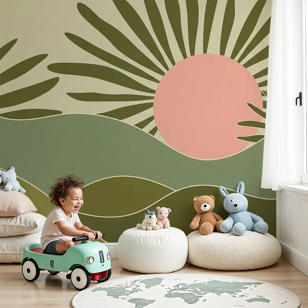 Papier de bébé pour chambre | Absztrakt táj napfényes és lágy hullámokkal