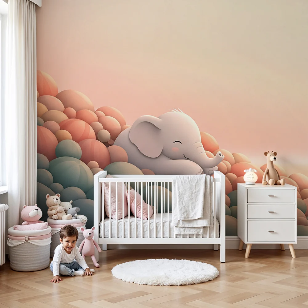 Papier de bébé pour chambre | Alvó elefánt színes felhőkön