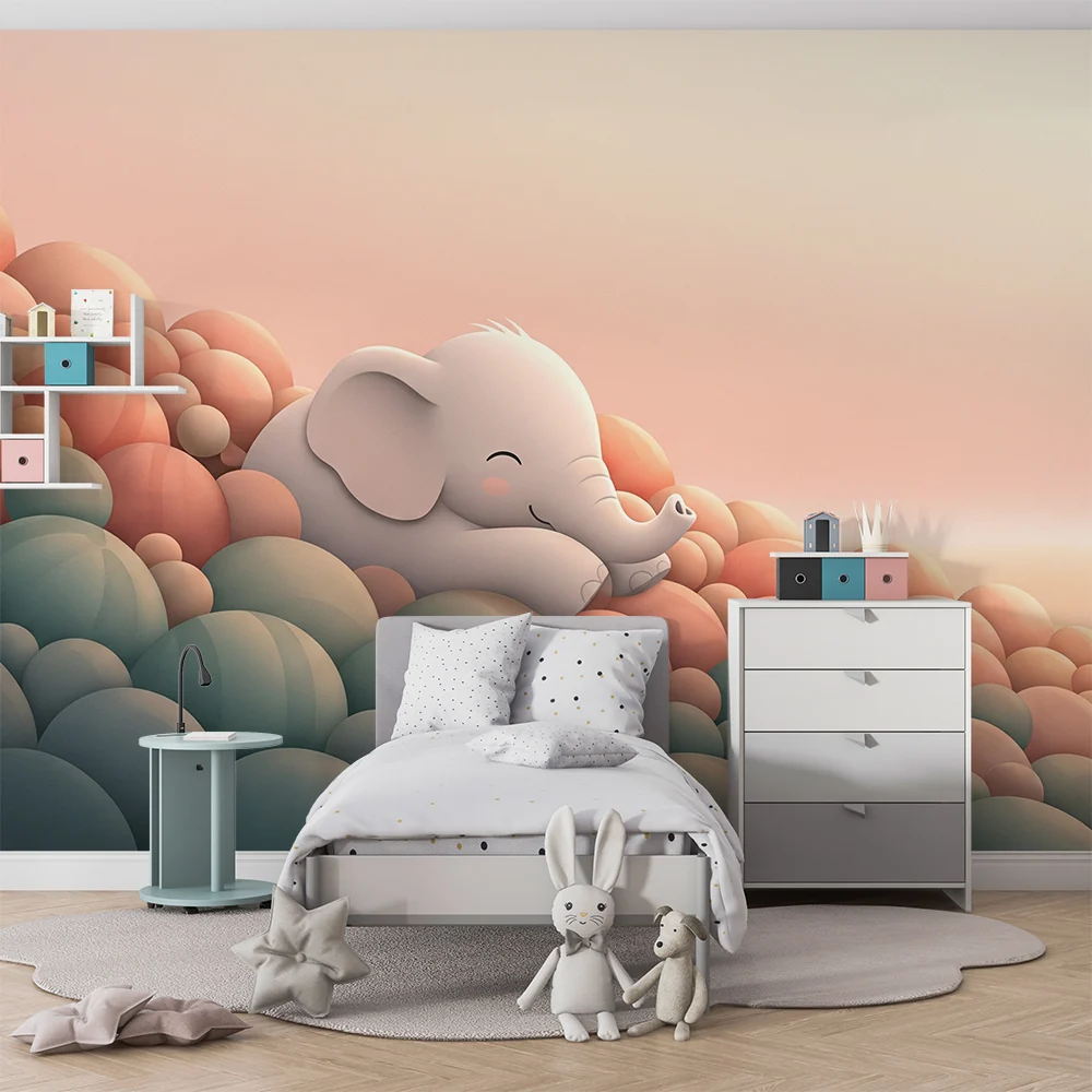 Papier de bébé pour chambre | Alvó elefánt színes felhőkön
