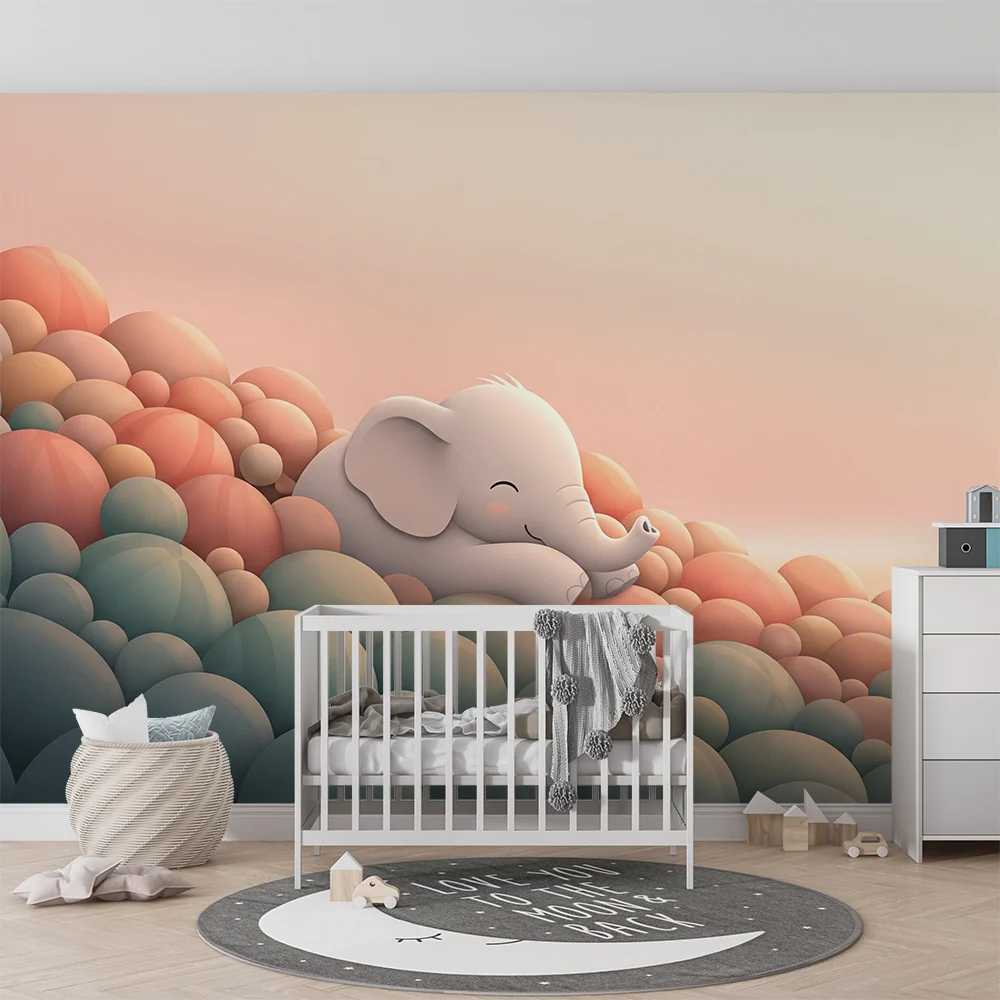Papier de bébé pour chambre | Alvó elefánt színes felhőkön