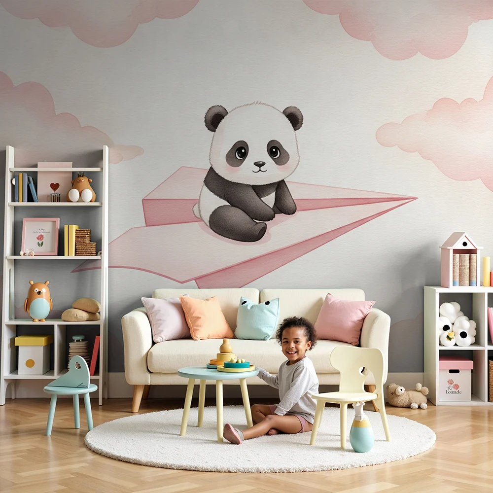 Papier de bébé pour chambre | Aranyos panda papírrepülőn