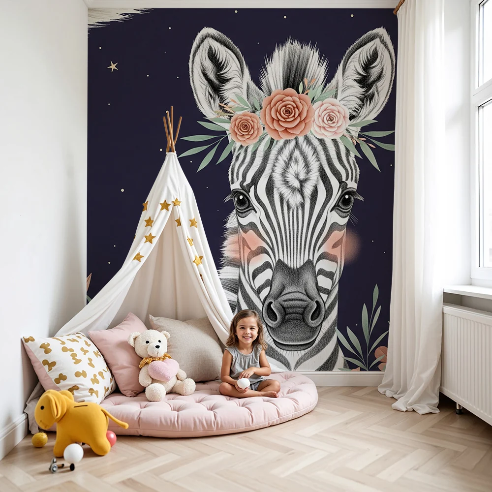 Papier de bébé szoba | Elegáns zebra csillagok alatt