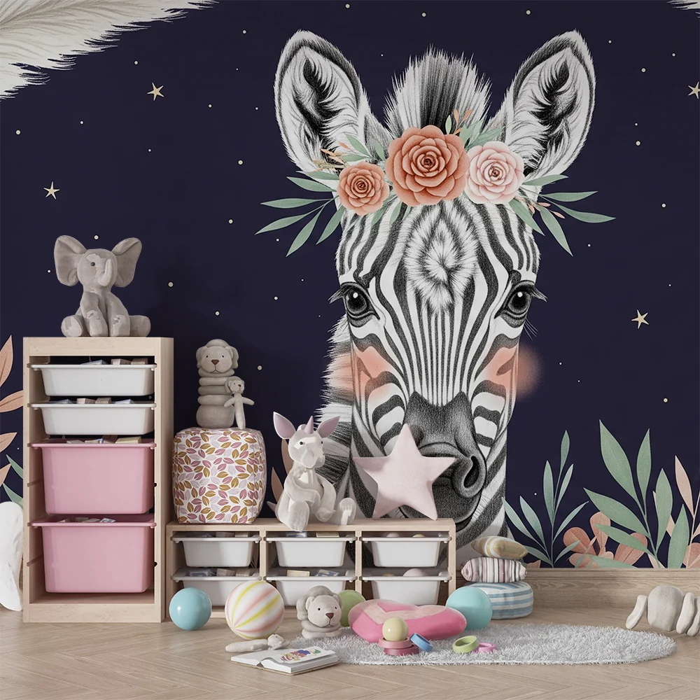 Papier de bébé szoba | Elegáns zebra csillagok alatt