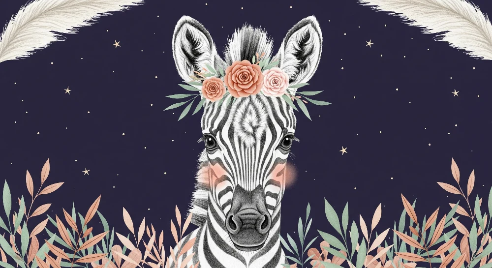 Papier de bébé szoba | Elegáns zebra csillagok alatt