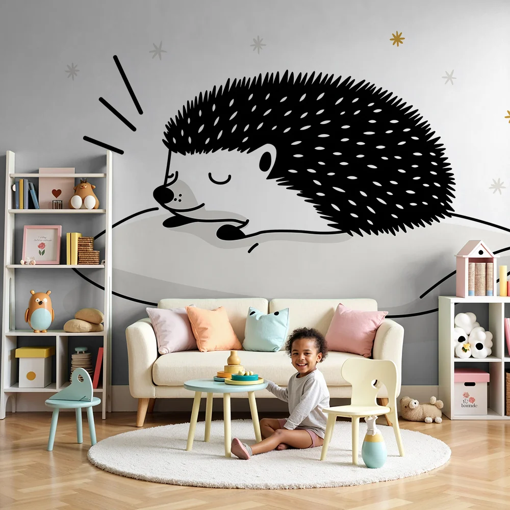 Papier de bébé szoba | Álmos sündisznó párnán csillagokkal