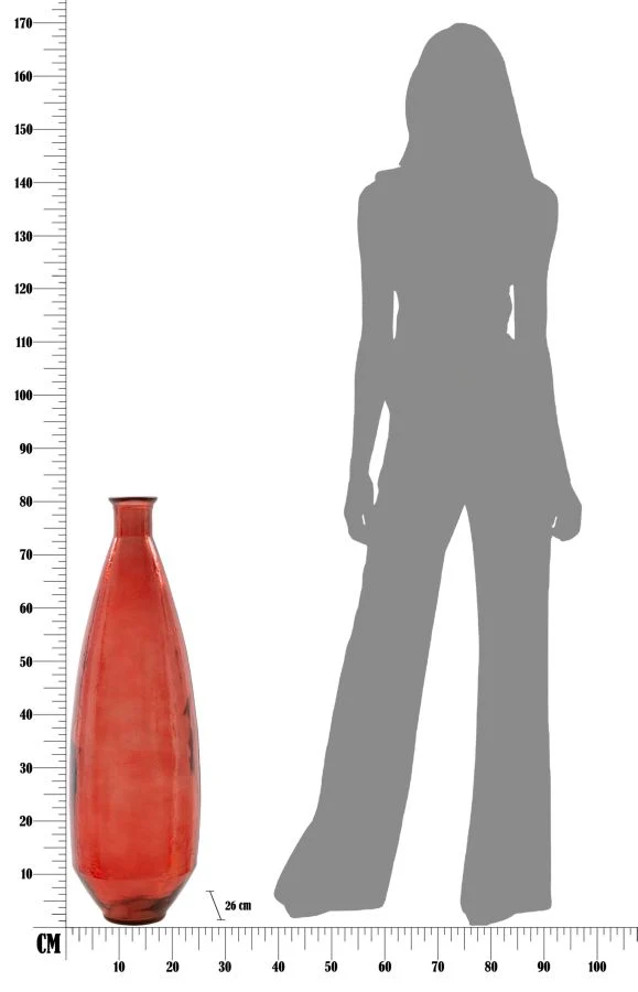 Piros újrahasznosított üveg magas padló váza Jarron Ø 26X80 cm