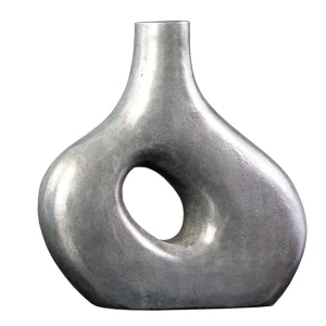 RING sötétszürke fém váza 30cm